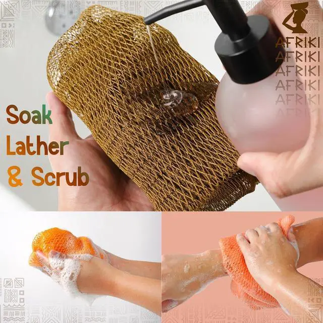 Alt view image 6 of 7 - African Net Sponge, Premium Authentic Exfoliating Body Scrubber, Extra Long Stretch Bath Sponge for Shower, Deep Exfoliating Washcloth for Smooth Skin, 1 Pack (Champagne Gold)