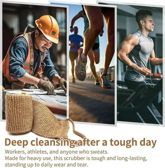 Alt view image 2 of 6 - Extra Rough Exfoliating Back Scrubber,Natural Body Exfoliator for Workers Athletes and Men.Hygienic Loofah for Long Durable Daily Deep Cleansing