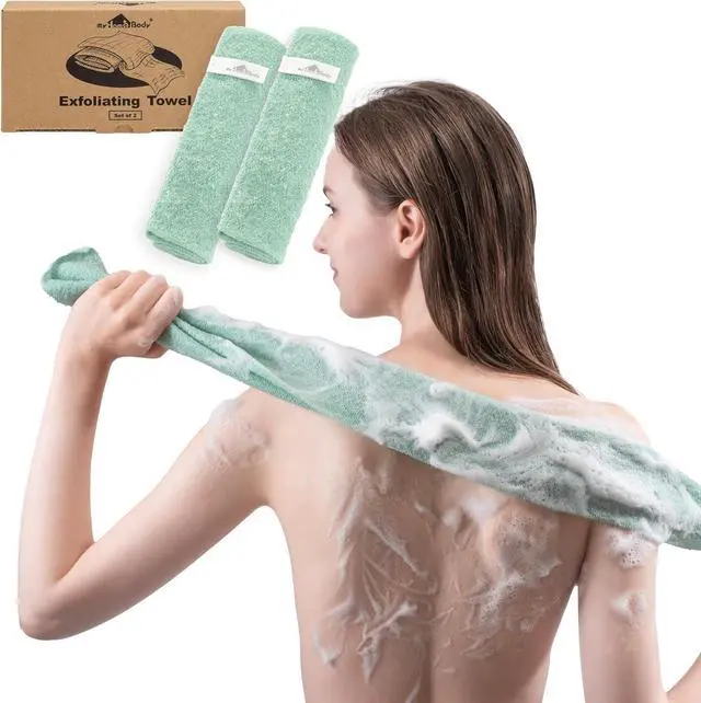 Main image of myHomeBody Exfoliating Washcloths for Showering, Light Green, Set of 2