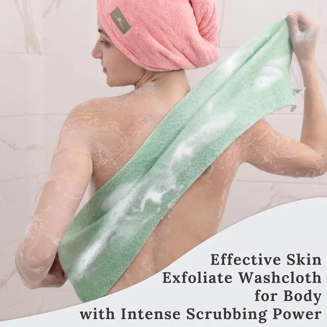 Alt view image 3 of 7 - myHomeBody Exfoliating Washcloths for Showering, Light Green, Set of 2