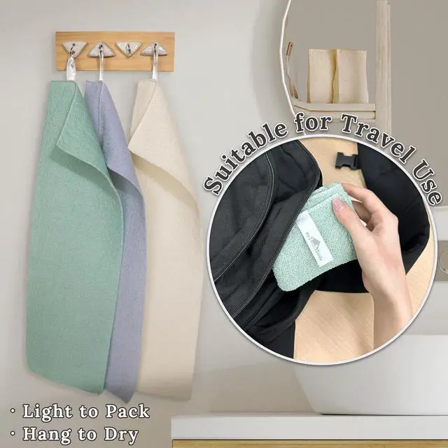 Alt view image 6 of 7 - myHomeBody Exfoliating Washcloths for Showering, Light Green, Set of 2