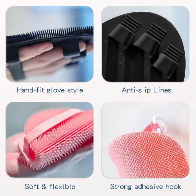 Alt view image 5 of 7 - Manmihealth Silicone Back Scrubber & Soft Bath Glove Set 2PCS Black