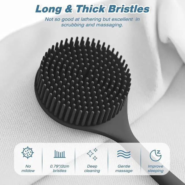 Alt view image 3 of 7 - Manmihealth Silicone Back Scrubber & Soft Bath Glove Set 2PCS Black