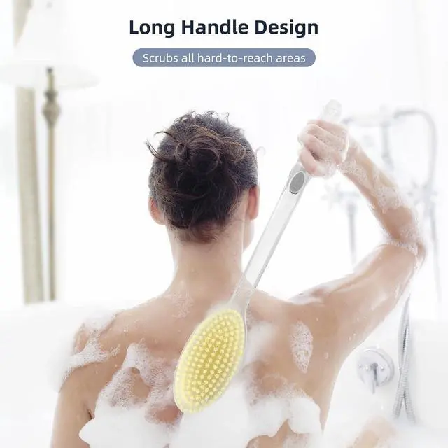 Alt view image 2 of 7 - Back Scrubber Long Handle for Shower,Back Brush Dual-Sided with Stiff and Soft Bristles,Body Exfoliator for Bath or Dry Brush