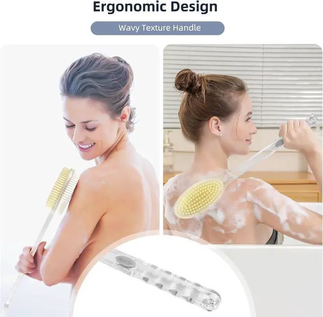 Alt view image 4 of 7 - Back Scrubber Long Handle for Shower,Back Brush Dual-Sided with Stiff and Soft Bristles,Body Exfoliator for Bath or Dry Brush