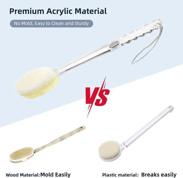 Alt view image 5 of 7 - Back Scrubber Long Handle for Shower,Back Brush Dual-Sided with Stiff and Soft Bristles,Body Exfoliator for Bath or Dry Brush