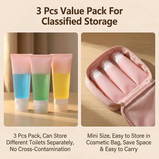 Alt view image 6 of 7 - 3PCS 60ml/2oz Empty Refillable Pink Soft Silicon Squeeze Tube Portable Travel Bottle Cosmetic Containers Storage Holder For Cream Lotion Facial Cleaner Shampoo Shower Gel Toiletries