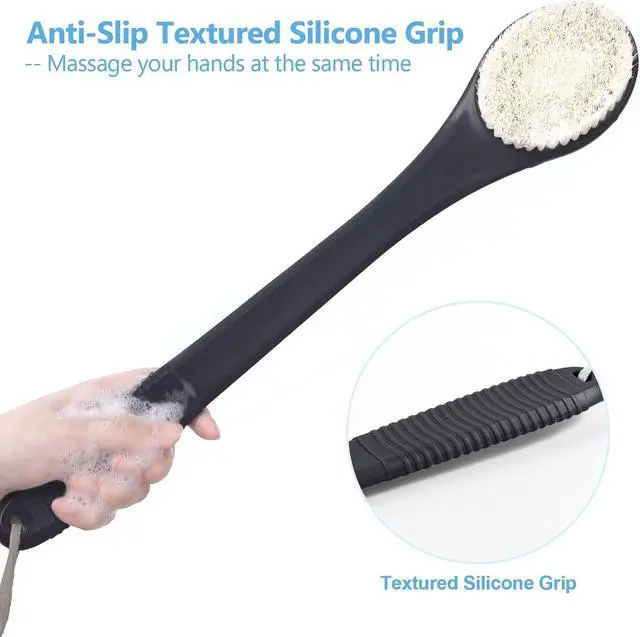 Alt view image 2 of 7 - 17-Inch Back Scrubber for Shower, Anti-Slip Exfoliating Body Brush for Bath, Gentle Back Brush for Shower for Men, and Women, Cleaning Skin for Smooth, Glowing Skin (Black)