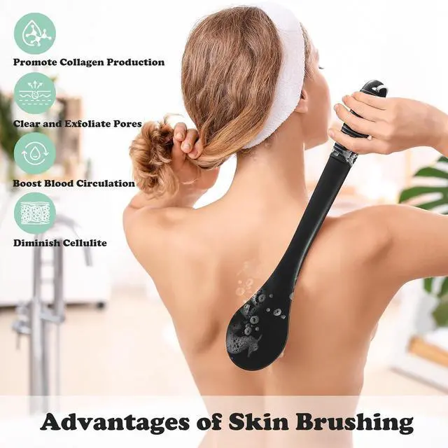 Alt view image 5 of 7 - 17-Inch Back Scrubber for Shower, Anti-Slip Exfoliating Body Brush for Bath, Gentle Back Brush for Shower for Men, and Women, Cleaning Skin for Smooth, Glowing Skin (Black)