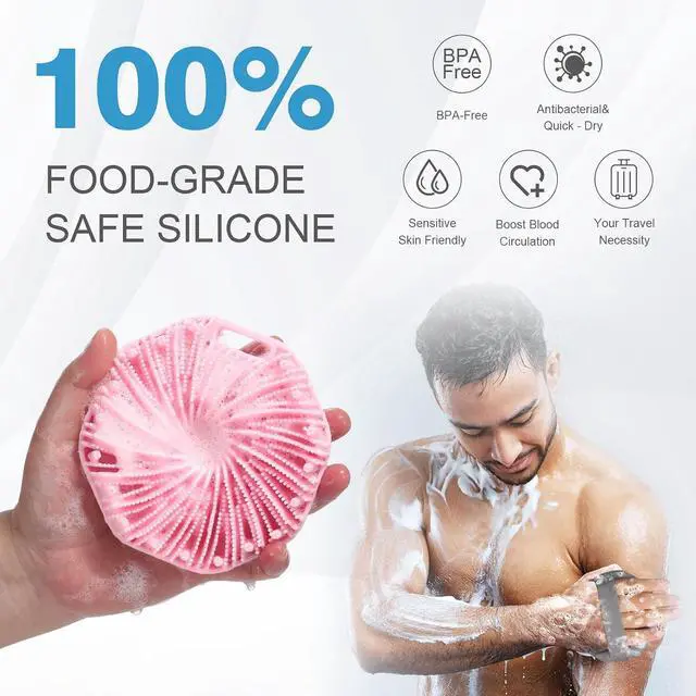 Alt view image 2 of 7 - 2Pcs Silicone Body Scrubber,Exfoliating Body Scrubbers for use in Shower,Silicone Body Brush for Showering and Anti-Slippery Handles for All Skin Types,Eco Friendly Shower Scrubber for BodyPink