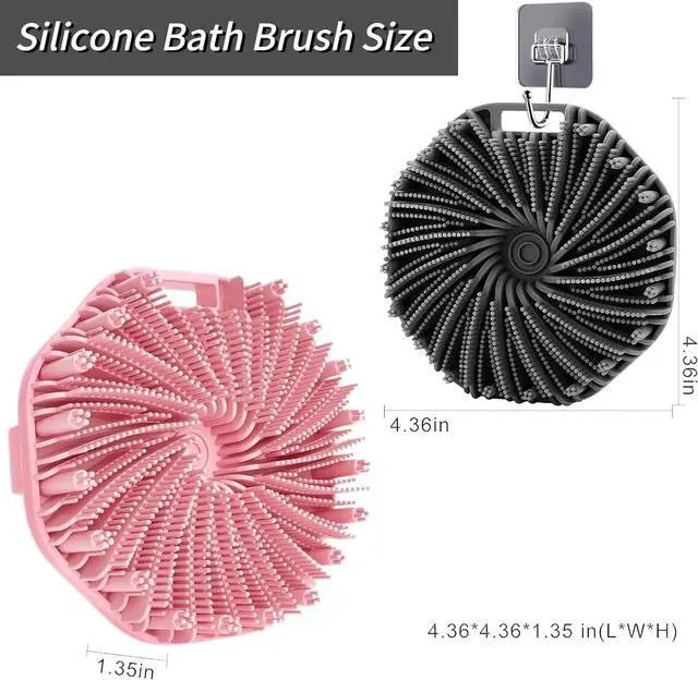 Alt view image 7 of 7 - 2Pcs Silicone Body Scrubber,Exfoliating Body Scrubbers for use in Shower,Silicone Body Brush for Showering and Anti-Slippery Handles for All Skin Types,Eco Friendly Shower Scrubber for BodyPink