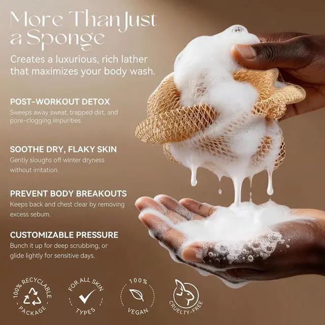 Alt view image 3 of 7 - CORATED African Net Sponge Authentic, Shower Loofah Exfoliating Bath Sponge