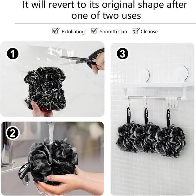 Alt view image 7 of 7 - Yoget Bath Loofah Sponge, 4 Pack Black 60G Bath Sponges Body Scrubbers