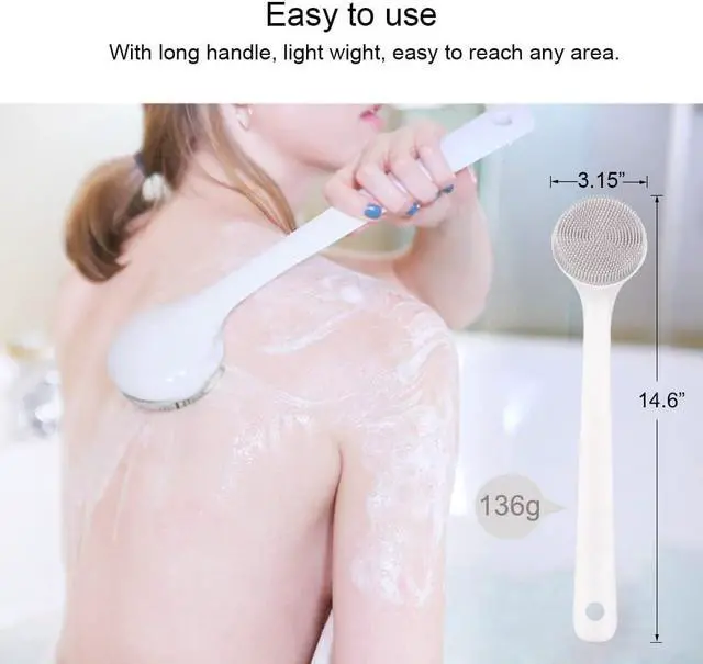 Alt view image 3 of 7 - Silicone Back Scrubber for Shower, Exfoliating Body Scrubber with Handle, Soft Shower Scrub Exfoliator Brush for Men and Women, BPA Free, Non-Slip (Grey)