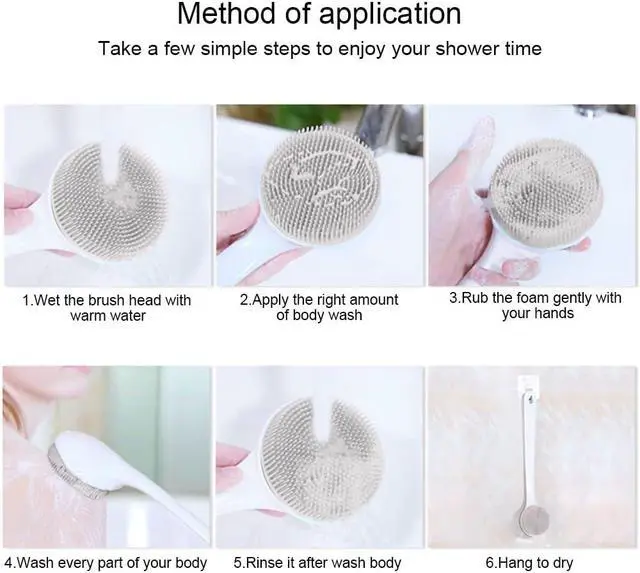 Alt view image 4 of 7 - Silicone Back Scrubber for Shower, Exfoliating Body Scrubber with Handle, Soft Shower Scrub Exfoliator Brush for Men and Women, BPA Free, Non-Slip (Grey)
