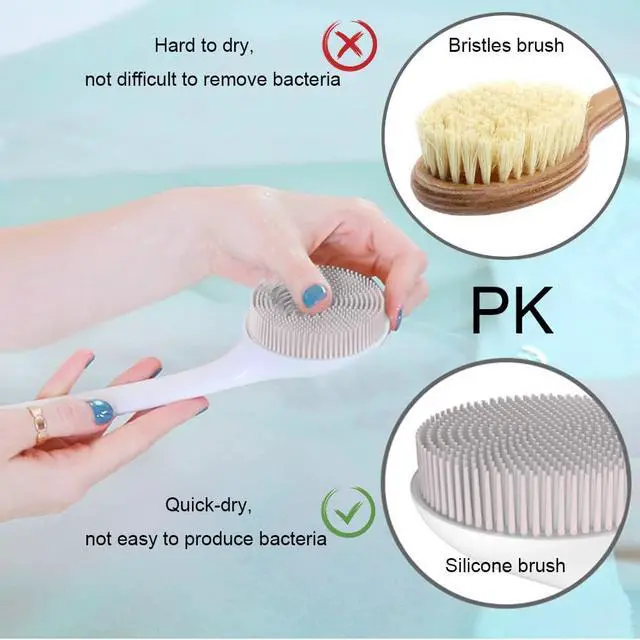 Alt view image 6 of 7 - Silicone Back Scrubber for Shower, Exfoliating Body Scrubber with Handle, Soft Shower Scrub Exfoliator Brush for Men and Women, BPA Free, Non-Slip (Grey)