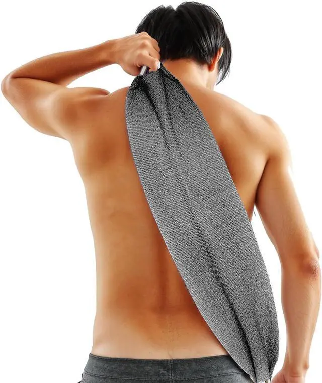Main image of Exfoliating Back Scrubber for Shower with Handles, Double-Sided Body Scrub Towel, Stretchable Extra Long Deep Cleaning Bath Cloth for Women and Men (Grey)