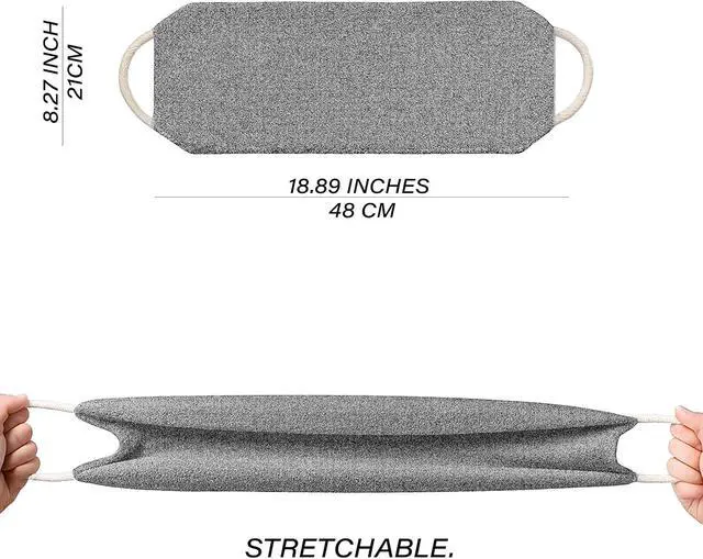 Alt view image 2 of 7 - Exfoliating Back Scrubber for Shower with Handles, Double-Sided Body Scrub Towel, Stretchable Extra Long Deep Cleaning Bath Cloth for Women and Men (Grey)