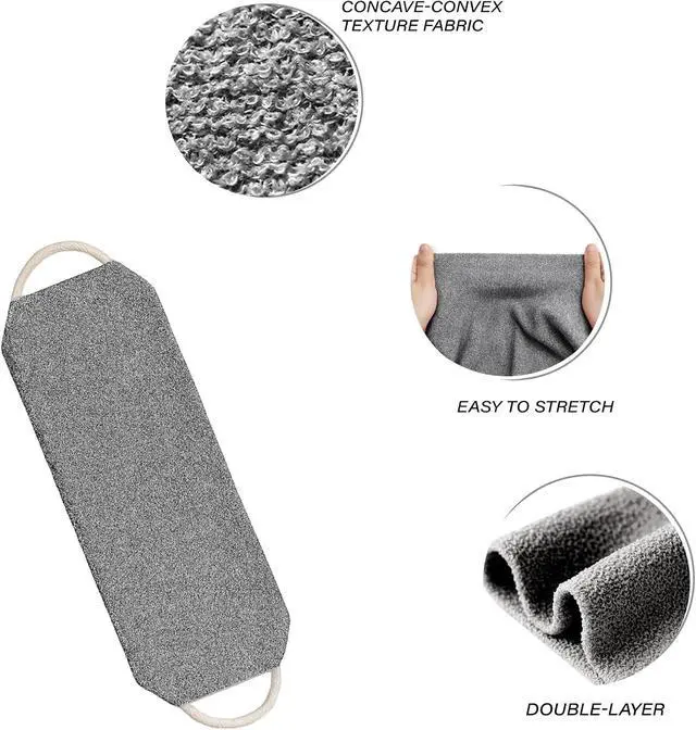 Alt view image 3 of 7 - Exfoliating Back Scrubber for Shower with Handles, Double-Sided Body Scrub Towel, Stretchable Extra Long Deep Cleaning Bath Cloth for Women and Men (Grey)
