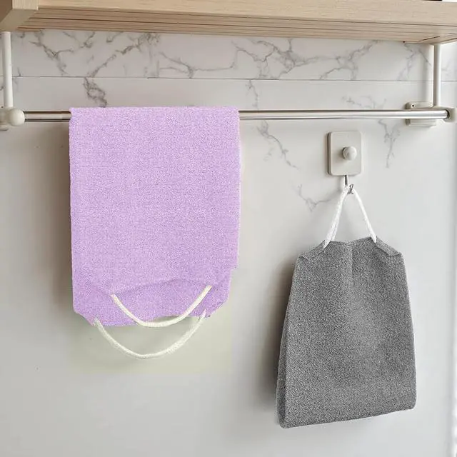 Alt view image 6 of 7 - Exfoliating Back Scrubber for Shower with Handles, Double-Sided Body Scrub Towel, Stretchable Extra Long Deep Cleaning Bath Cloth for Women and Men (Grey)