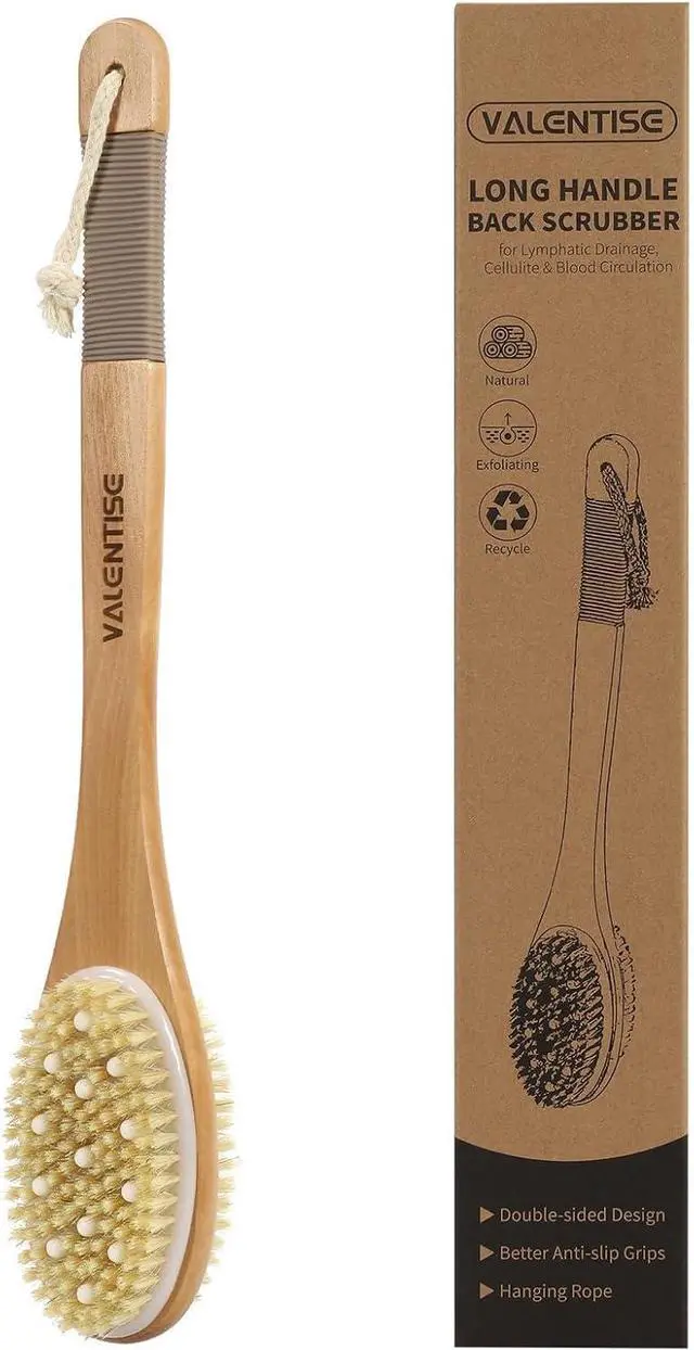 Main image of Back Scrubber for Shower, Shower Brush Long Handle with Boar Bristle and Massage Nodes, Exfoliating Body Scrubber for Lymphatic Drainage, Cellulite & Blood Circulation