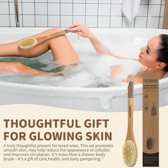 Alt view image 5 of 7 - Back Scrubber for Shower, Shower Brush Long Handle with Boar Bristle and Massage Nodes, Exfoliating Body Scrubber for Lymphatic Drainage, Cellulite & Blood Circulation