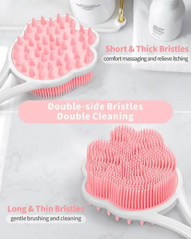 Alt view image 4 of 7 - Manmihealth 15.7" Cute Silicone Body Scrubber & Face Scrubber Set PinkSet