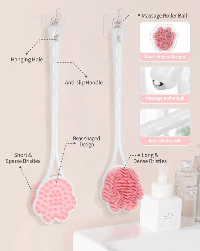 Alt view image 5 of 7 - Manmihealth 15.7" Cute Silicone Body Scrubber & Face Scrubber Set PinkSet
