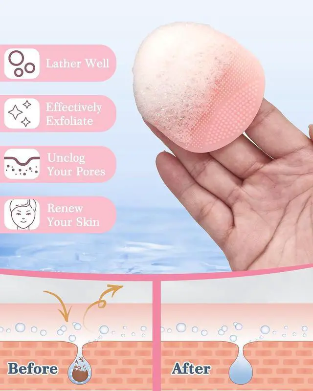 Alt view image 7 of 7 - Manmihealth 15.7" Cute Silicone Body Scrubber & Face Scrubber Set PinkSet