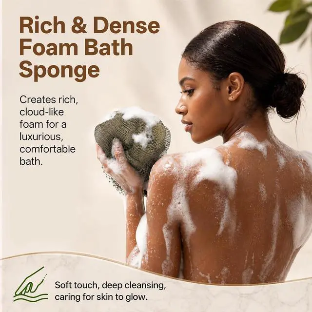 Alt view image 3 of 7 - African Net Sponge for Shower, 2PCS Exfoliating Shower Sponge with Waterproof Travel Bag, Quick-Drying African Wash Cloth for Deep Cleansing & Smooth Skin (Linen & Light Brown)