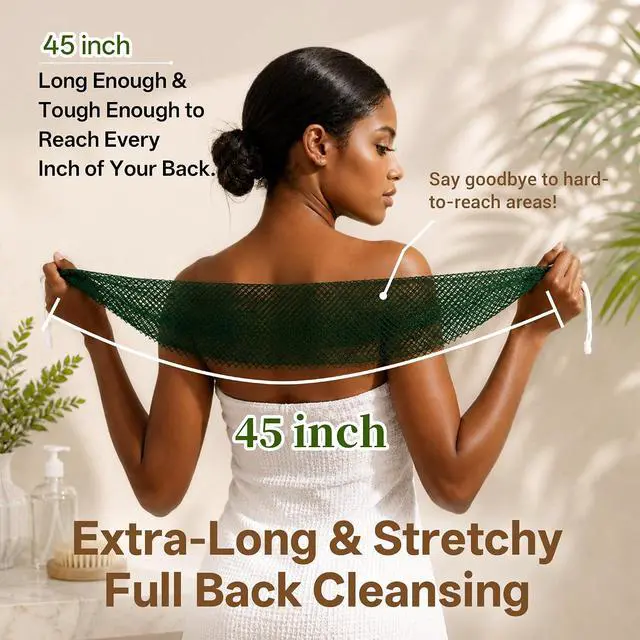 Alt view image 5 of 7 - African Net Sponge for Shower, 2PCS Exfoliating Shower Sponge with Waterproof Travel Bag, Quick-Drying African Wash Cloth for Deep Cleansing & Smooth Skin (Forest Green & Gold)