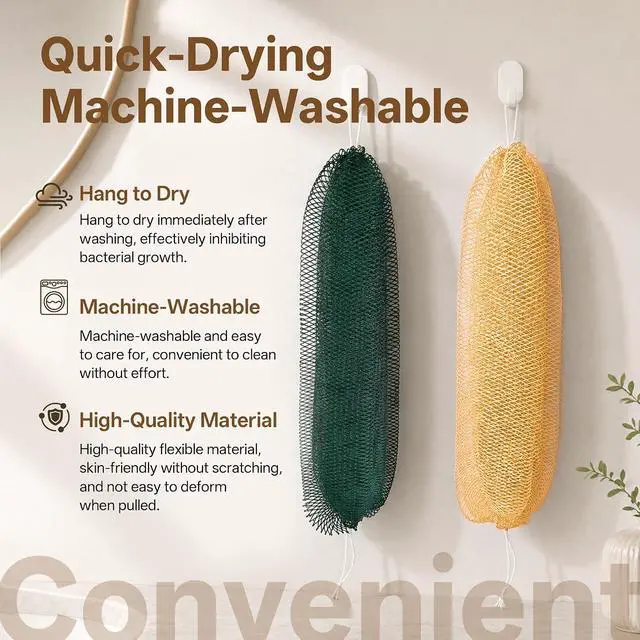 Alt view image 7 of 7 - African Net Sponge for Shower, 2PCS Exfoliating Shower Sponge with Waterproof Travel Bag, Quick-Drying African Wash Cloth for Deep Cleansing & Smooth Skin (Forest Green & Gold)