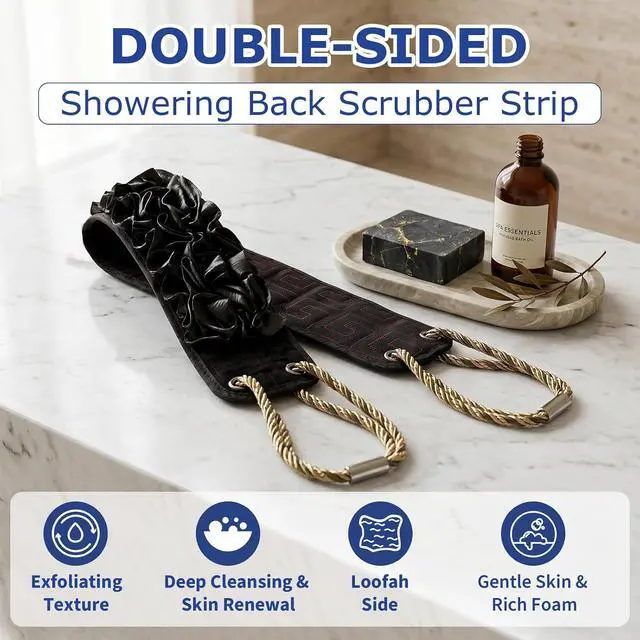 Alt view image 2 of 7 - Back Scrubber for Shower, 39 Inch Double-Sided Back Exfoliator with Handles, Exfoliate Body Scrub Washcloth Towel, Bath Sponge Loofah Luffa Back Washer for Men Women, Black