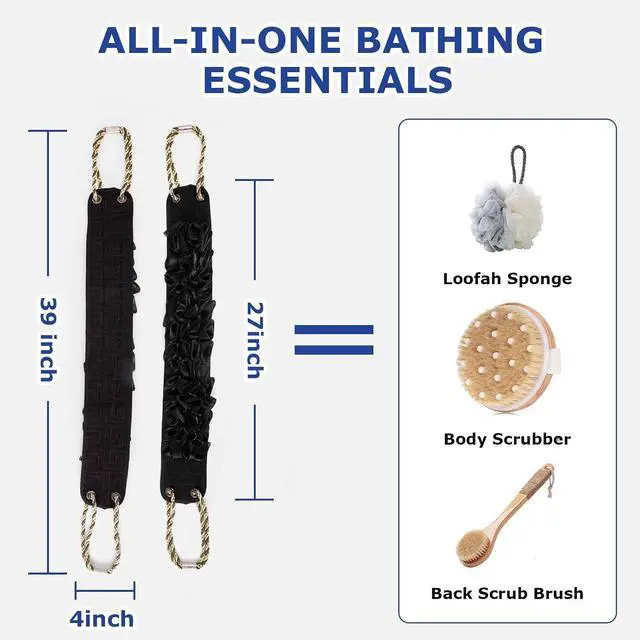 Alt view image 6 of 7 - Back Scrubber for Shower, 39 Inch Double-Sided Back Exfoliator with Handles, Exfoliate Body Scrub Washcloth Towel, Bath Sponge Loofah Luffa Back Washer for Men Women, Black