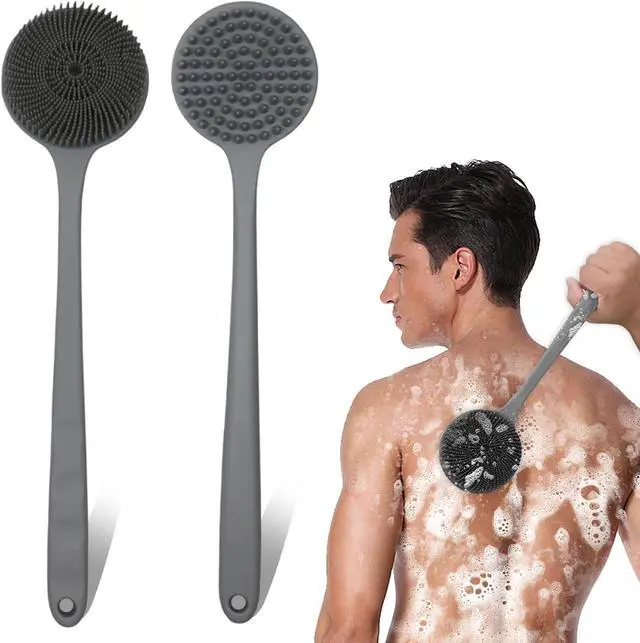 Main image of Long Handle Silicone Back Scrubber,Double-Sided for All Skin Types(Gray