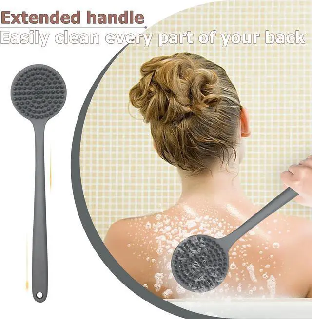 Alt view image 3 of 7 - Long Handle Silicone Back Scrubber,Double-Sided for All Skin Types(Gray