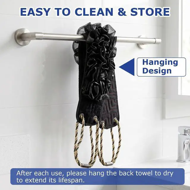 Alt view image 7 of 7 - Back Scrubber for Shower, 39 Inch Double-Sided Back Exfoliator with Handles, Exfoliate Body Scrub Washcloth Towel, Bath Sponge Loofah Luffa Back Washer for Men Women, Black