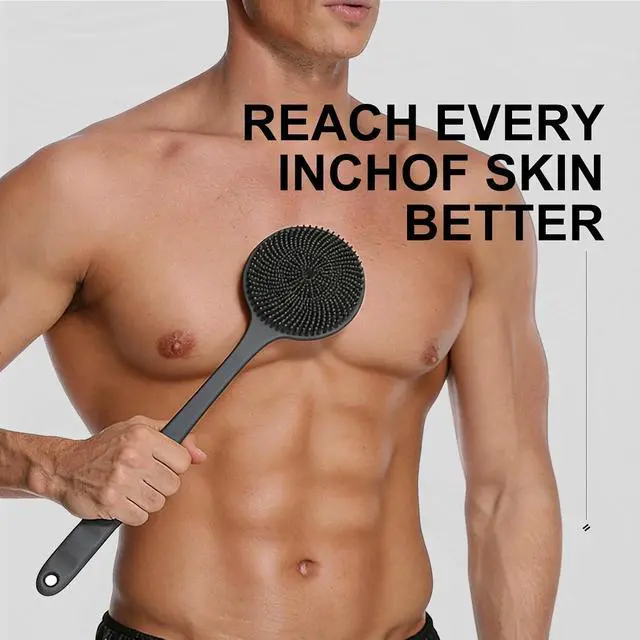 Alt view image 5 of 7 - Long Handle Silicone Back Scrubber,Double-Sided for All Skin Types(Gray