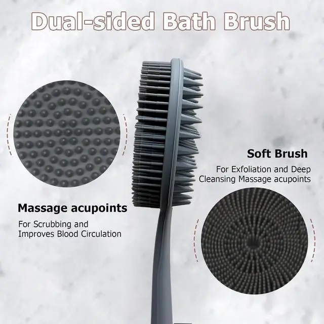 Alt view image 6 of 7 - Long Handle Silicone Back Scrubber,Double-Sided for All Skin Types(Gray