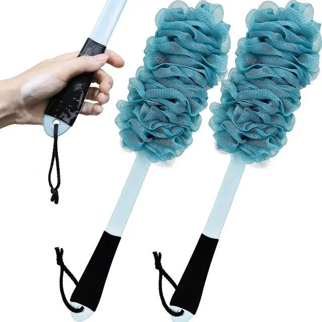 Main image of 2 Pack Back Scrubber for Shower, Anti Slip Long Handle Bath Body Brush, Loofah with Handle, Back Scrub Brush, Soft Mesh Loofah Sponge Shower Brush for Women, Men, Elderly (2 Pack= Blue)