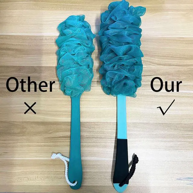 Alt view image 2 of 7 - 2 Pack Back Scrubber for Shower, Anti Slip Long Handle Bath Body Brush, Loofah with Handle, Back Scrub Brush, Soft Mesh Loofah Sponge Shower Brush for Women, Men, Elderly (2 Pack= Blue)