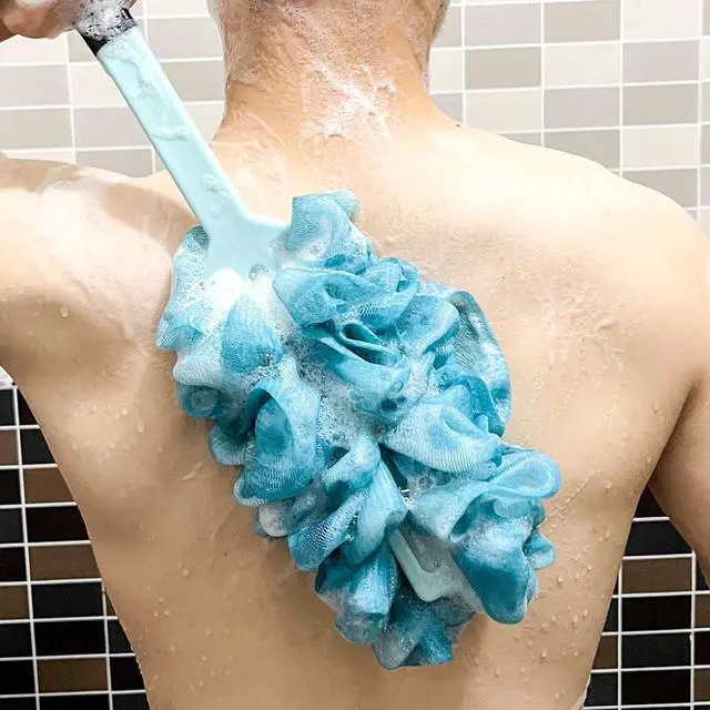 Alt view image 3 of 7 - 2 Pack Back Scrubber for Shower, Anti Slip Long Handle Bath Body Brush, Loofah with Handle, Back Scrub Brush, Soft Mesh Loofah Sponge Shower Brush for Women, Men, Elderly (2 Pack= Blue)