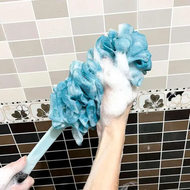 Alt view image 5 of 7 - 2 Pack Back Scrubber for Shower, Anti Slip Long Handle Bath Body Brush, Loofah with Handle, Back Scrub Brush, Soft Mesh Loofah Sponge Shower Brush for Women, Men, Elderly (2 Pack= Blue)