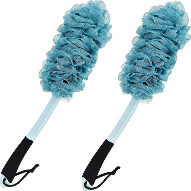 Alt view image 6 of 7 - 2 Pack Back Scrubber for Shower, Anti Slip Long Handle Bath Body Brush, Loofah with Handle, Back Scrub Brush, Soft Mesh Loofah Sponge Shower Brush for Women, Men, Elderly (2 Pack= Blue)