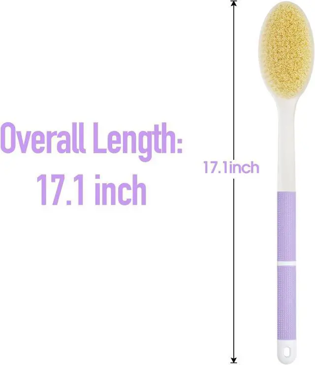 Alt view image 5 of 7 - Backski Back Scrubber Anti Slip for Shower, Long Handle Bath Brush with Stiff and Soft Bristles for Exfoliation, Dual-Use Shower and Dry Body Brush(Purple)