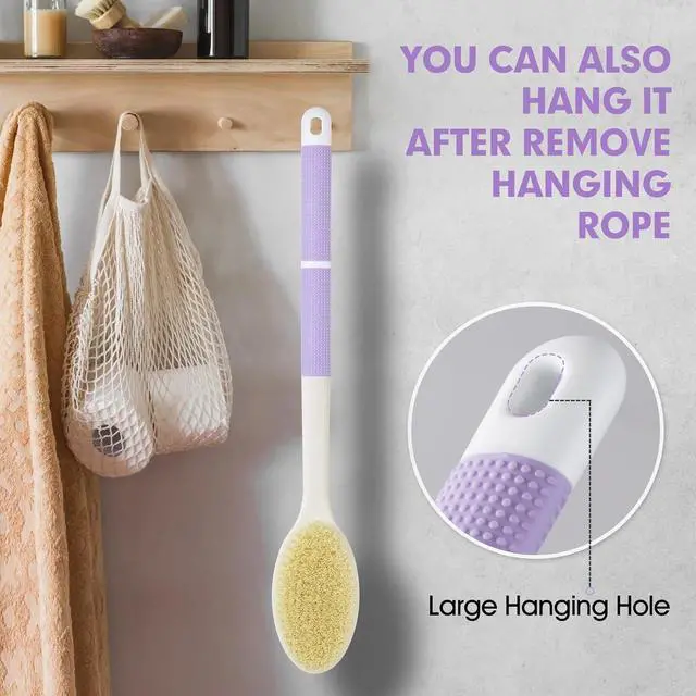 Alt view image 7 of 7 - Backski Back Scrubber Anti Slip for Shower, Long Handle Bath Brush with Stiff and Soft Bristles for Exfoliation, Dual-Use Shower and Dry Body Brush(Purple)
