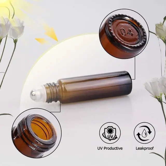 Alt view image 2 of 6 - Roller Bottles for Essential Oils - 12 Pack 10ml Amber Glass Roll on Bottle