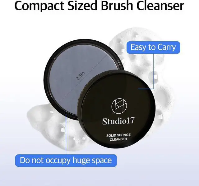 Alt view image 12 of 12 - STUDIO17 Solid Makeup Brush Cleaner 300+ Usage | Convenient Makeup Cleaner for Both Brushes & Puffs | Cosmetic Brush Cleaner Charcoal Included | Compact Size