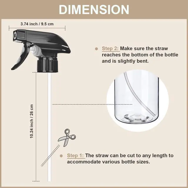 Alt view image 5 of 7 - 6 Pack Spray Bottle Nozzle Replacement, Universal Spray Tops, Mist & Stream