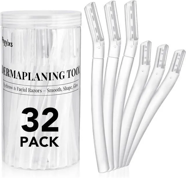 Main image of 32-Pack Face Razors for Women Dermaplane & Eyebrow Razor Set, 24 Long + 8 Short Precision Blades for Peach Fuzz Removal, Gentle Exfoliation, Ideal for Stocking Stuffers (Clear)